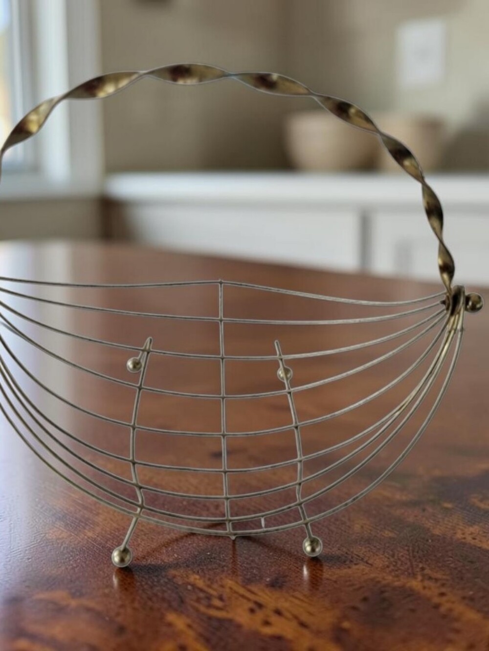 Vintage‎ Mid Century Modern Brass Decorative Basket Braided Handle Ball Feet
